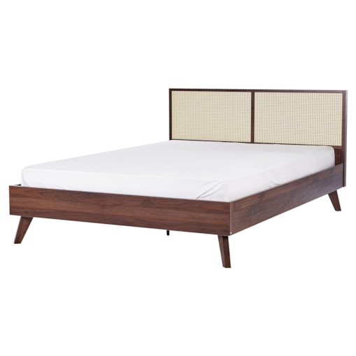 Łóżko rattanowe 160 x 200 cm ciemne drewno MONPAZIER