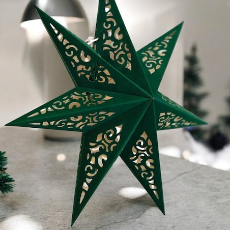 DUŻA GWIAZDA PAPIEROWA ŚWIĄTECZNA AŻUROWA welurowa zielona 45 cm WITRAŻ 3D WG10