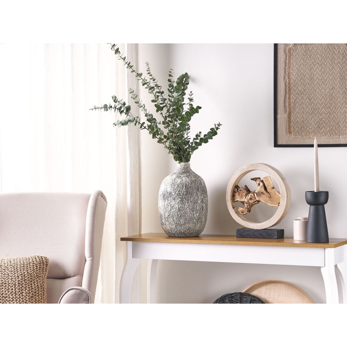 Wazon na kwiaty z terakoty 36 cm szaro - biały VIGO