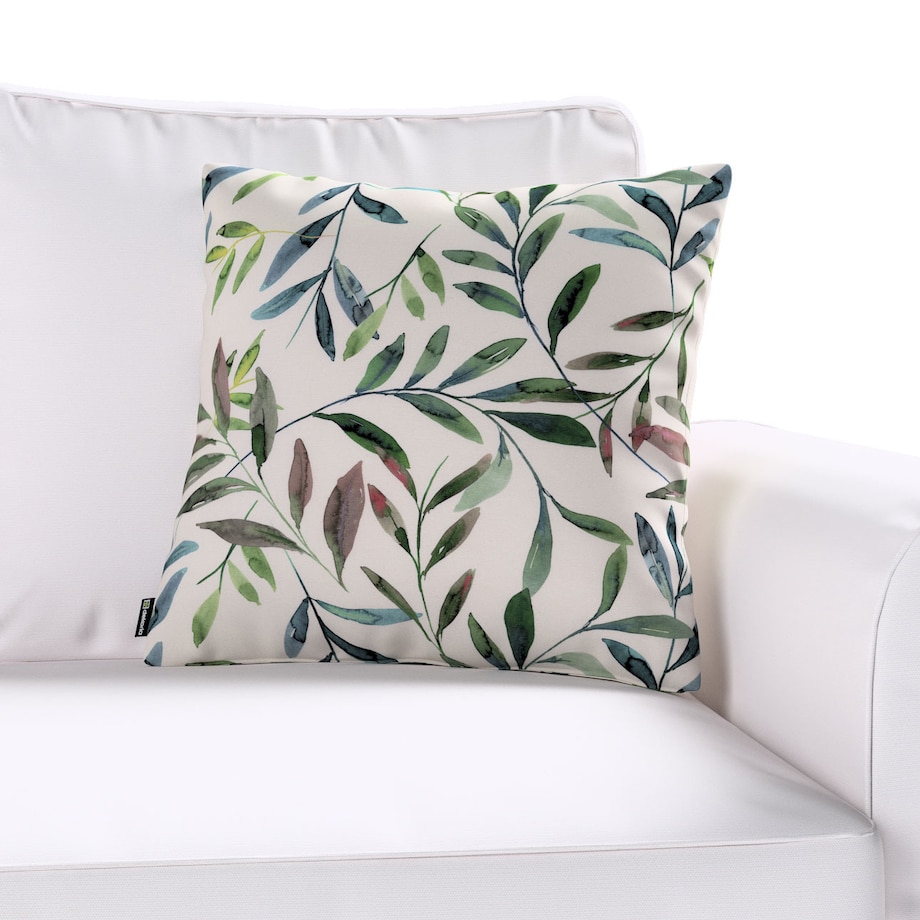 Poszewka Kinga na poduszkę 43x43 zielone gałązki na białym tle