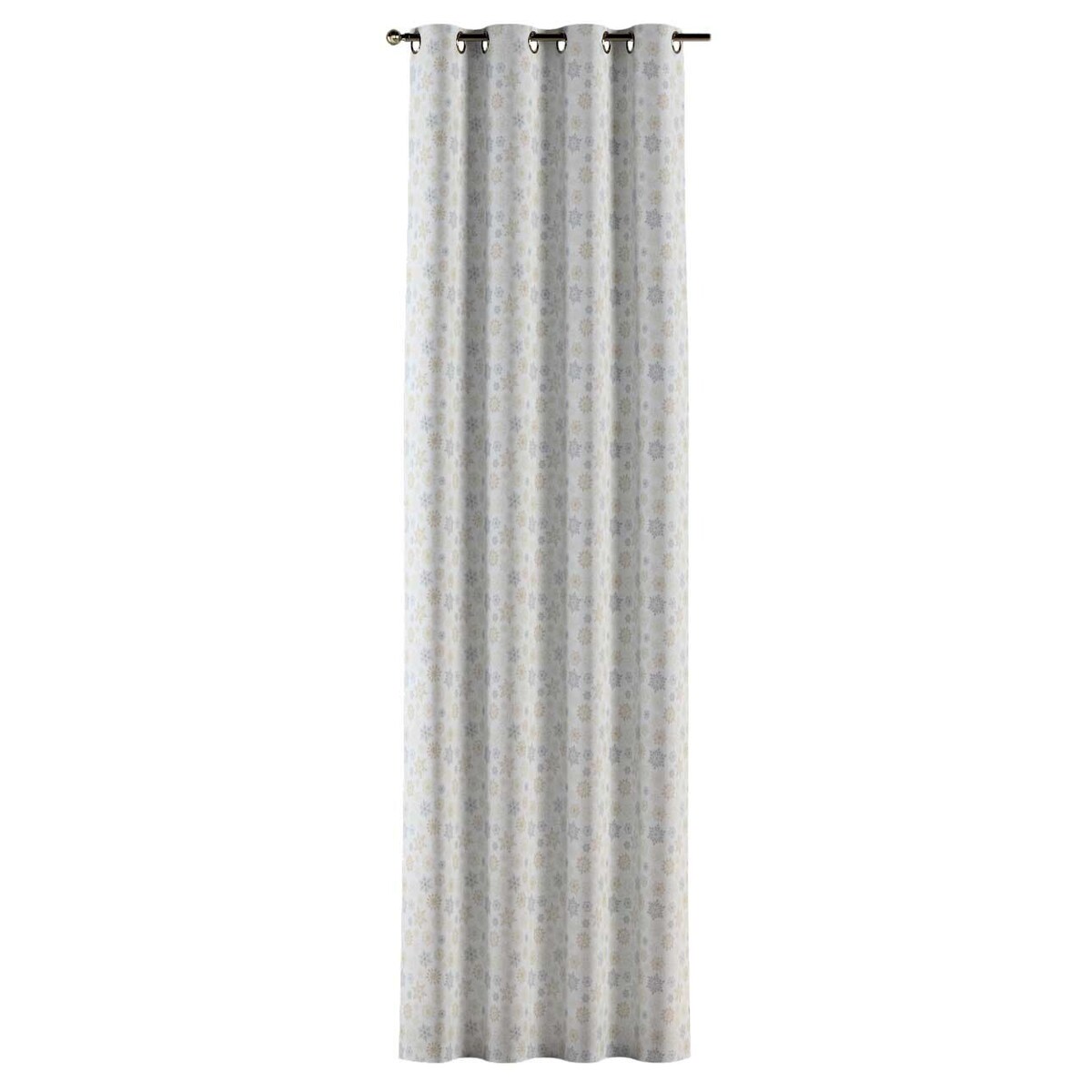 Zasłona na kanale z grzywką 1 szt. 130x245 złote, srebrne gwiazdy na białym tle