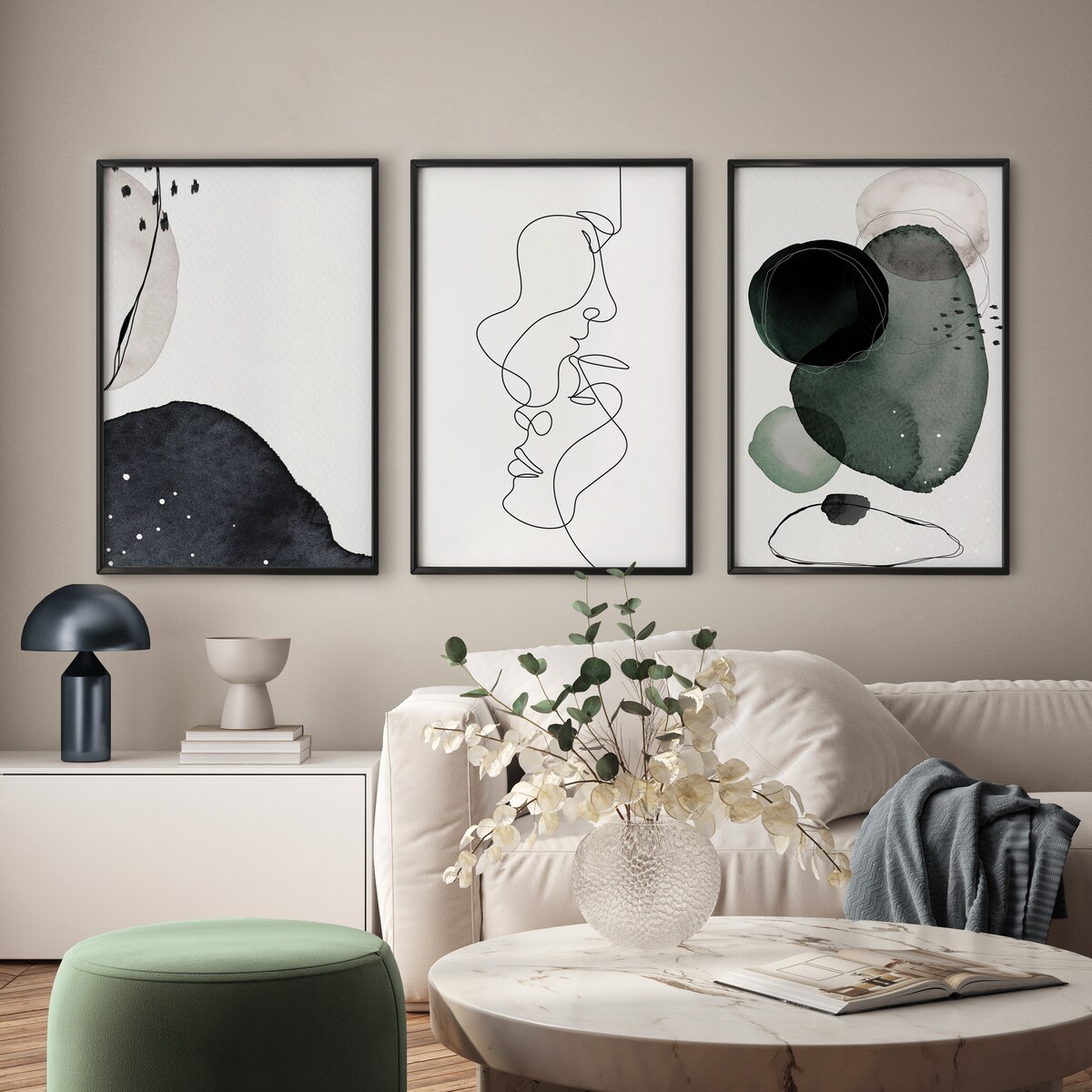 ZESTAW 3X PLAKAT W RAMIE DO SYPIALNI PORTRETY LINE-ART MINIMALIZM 30x40cm