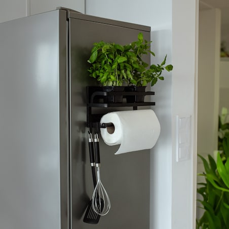 Półka na przyprawy kuchenna z uchwytem na ręcznik papierowy czarna