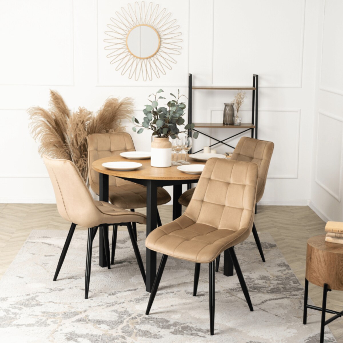 Krzesło Tapicerowane Welurowe Velvet Do Jadalni Loft RIO Beż