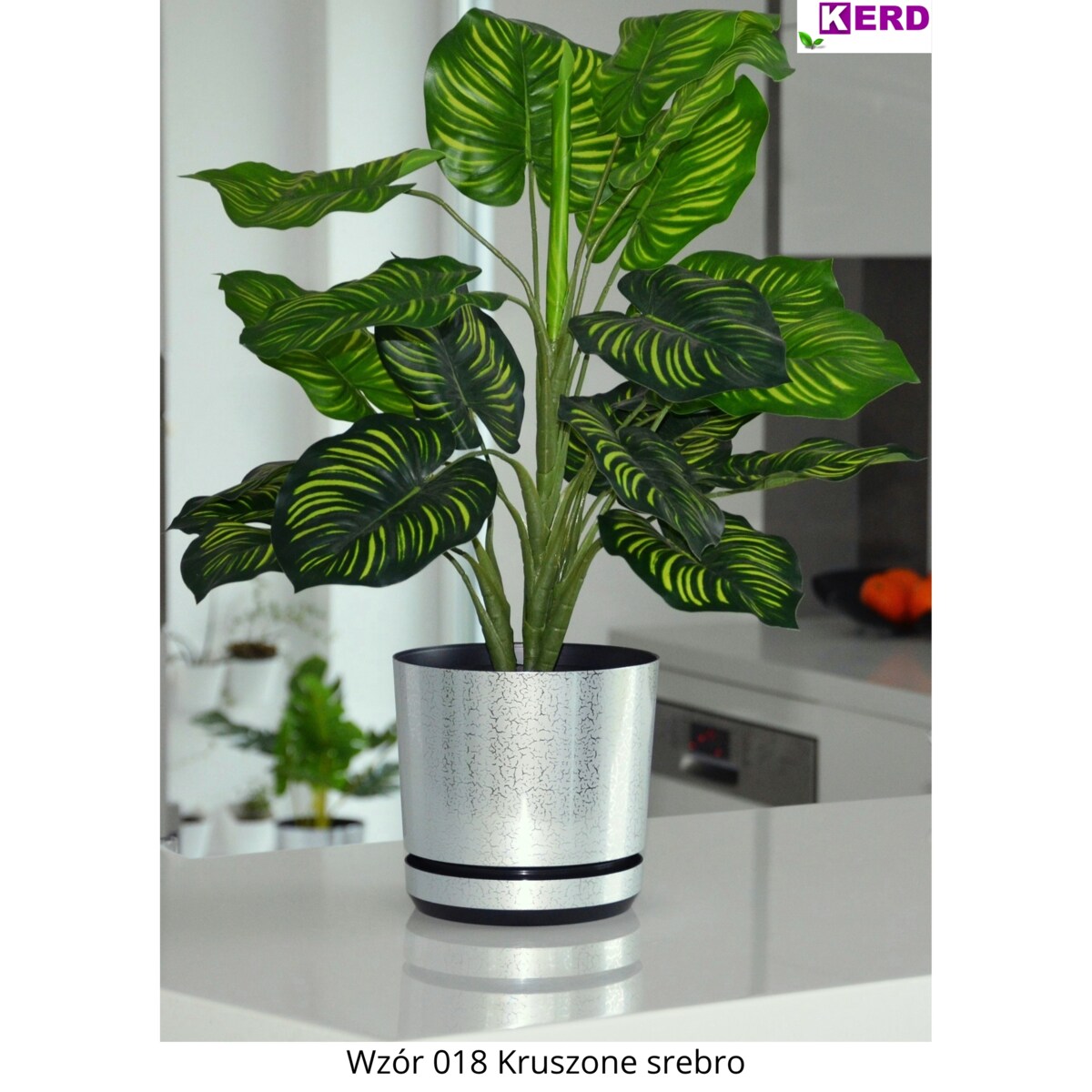 18 cm wzór KRUSZONE SREBRO Doniczka z podstawką elegancka drobinki lustra z połyskiem z drenażem nowoczesna