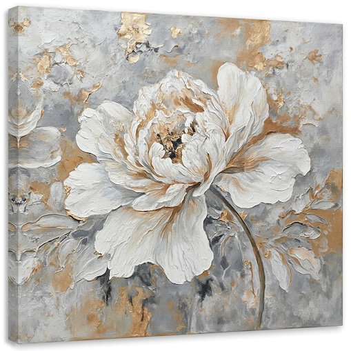 Obrazy do salonu Loft Biała Róża Kwiat Srebrny Złoty 60x60