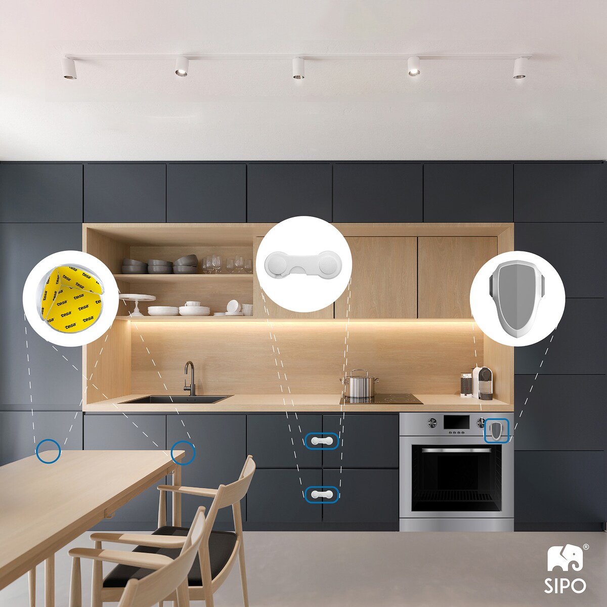 silikonowe narożniki zabezpieczające meble, sipo, zestaw 12 sztuk, transparentne, okrągłe