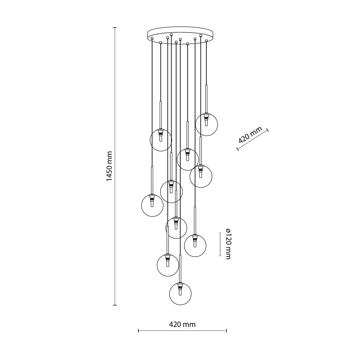 Lampa wisząca TK Lighting NILOS 5944 czarno-złota, 10xG9, regulowana, szkło i metal
