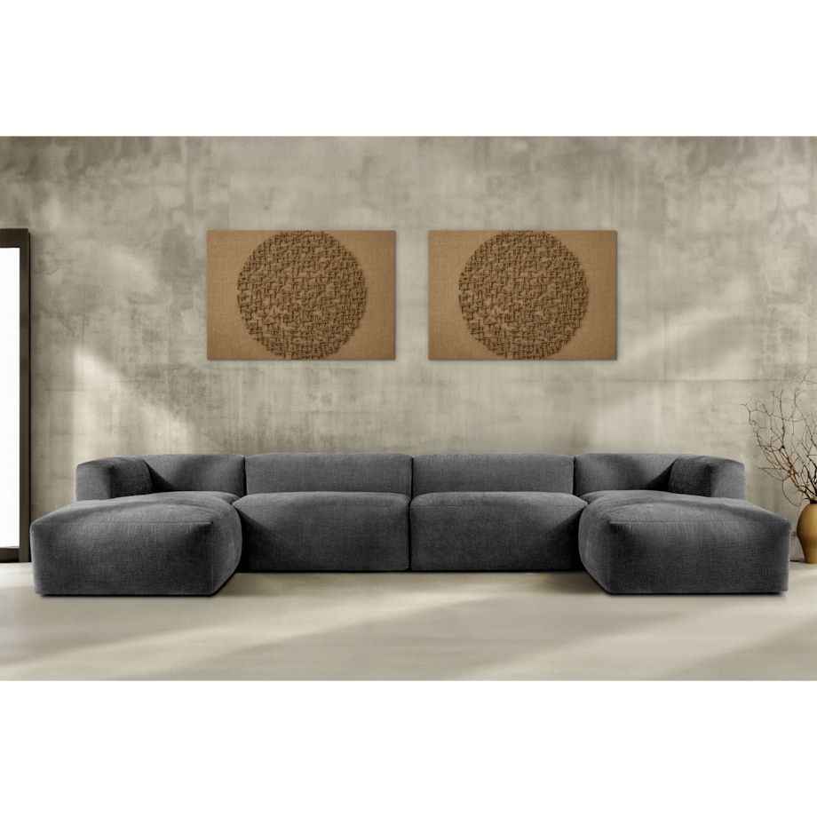 KONSIMO BUFFO 7/8-osobowa panoramiczna sofa narożna z wyjątkowo miękkim siedziskiem, kolor popielaty