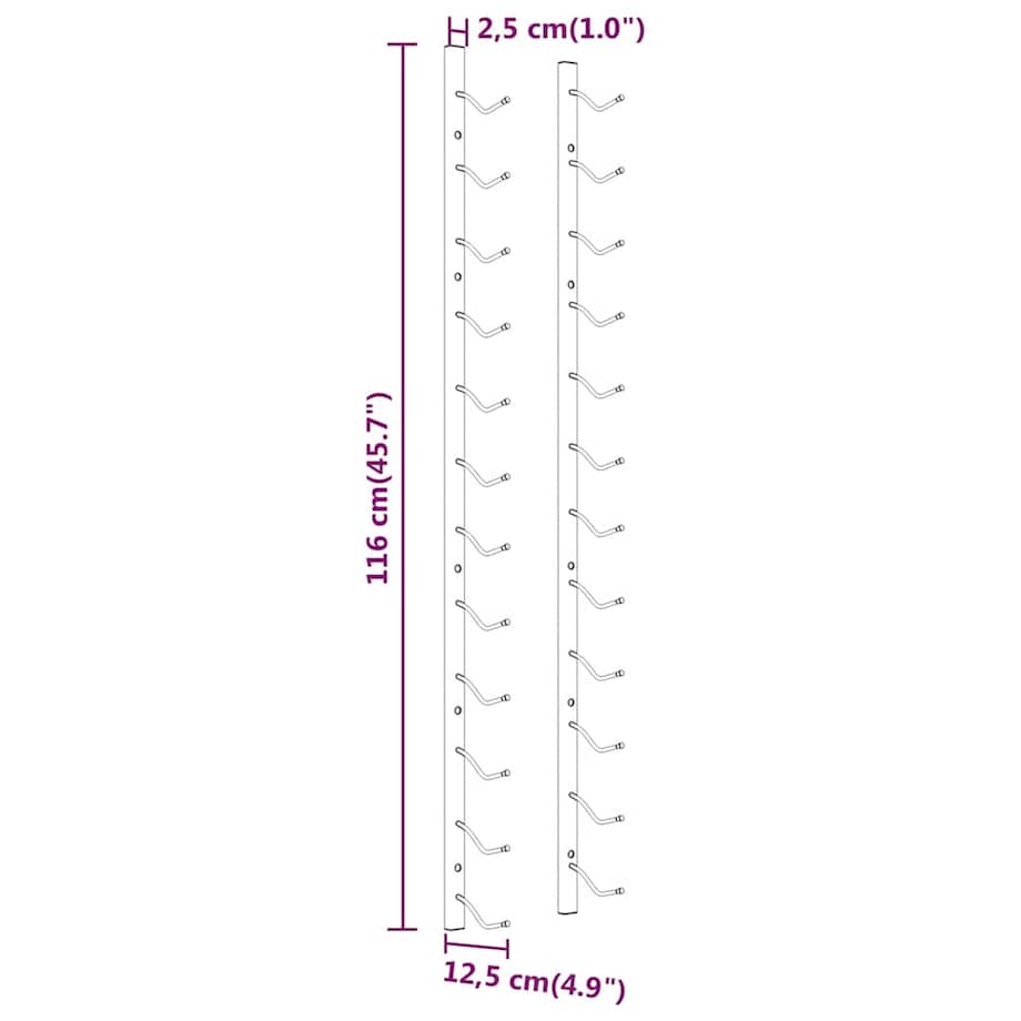 vidaXL Ścienny uchwyt na 12 butelek wina, biały, żelazny