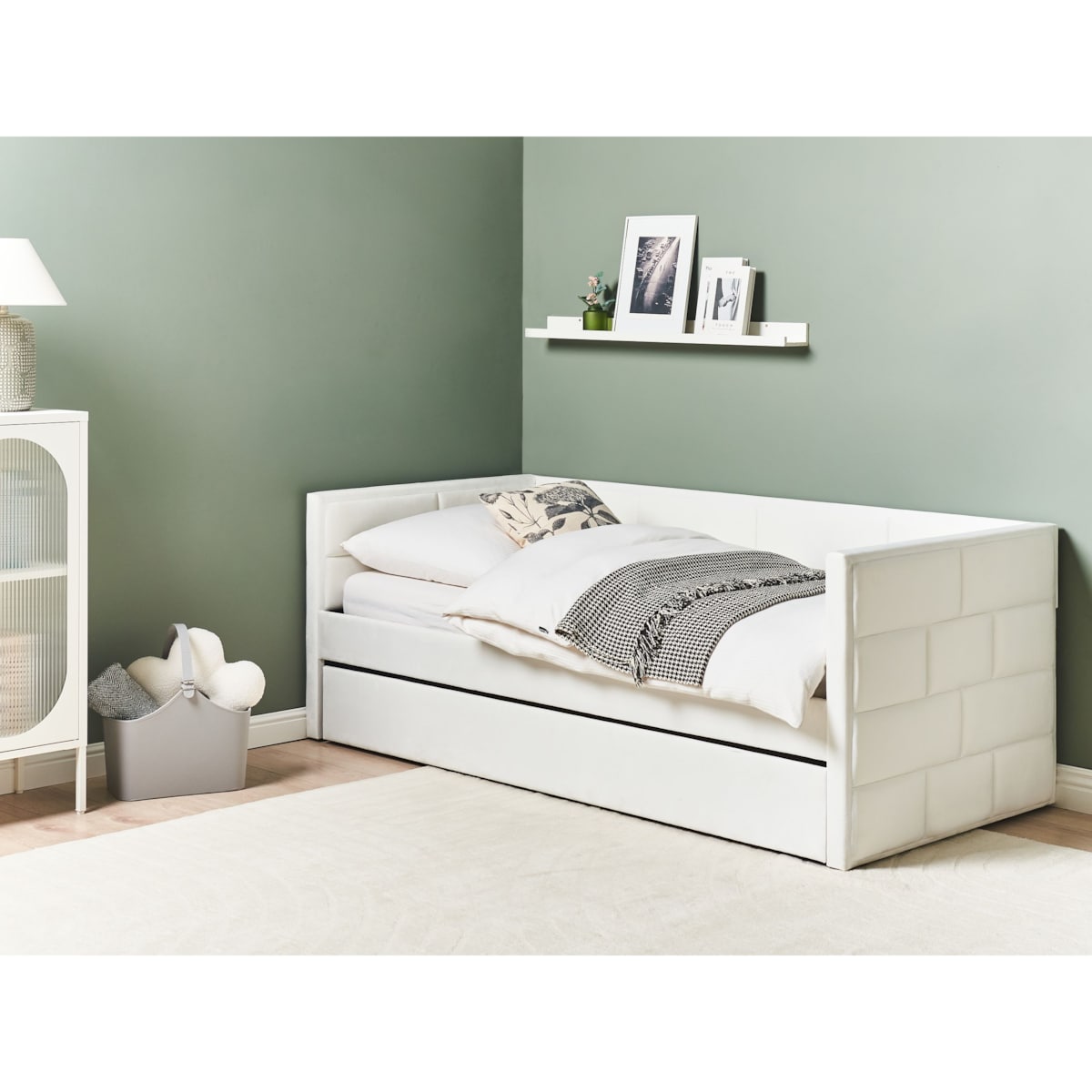 Łóżko wysuwane Welur CHAVONNE 90 x 200 cm Złamana biel