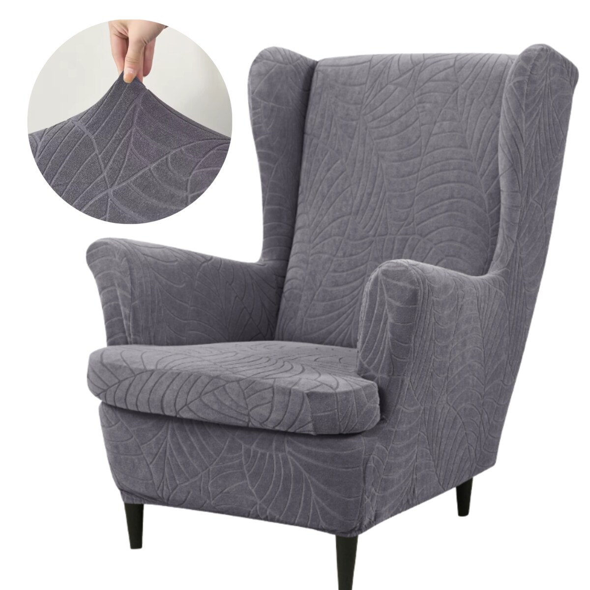 POKROWIEC NA FOTEL USZAK SZARY WELUR ŻAKARD WZORY ELASTYCZNY [30-Z3-SZ]