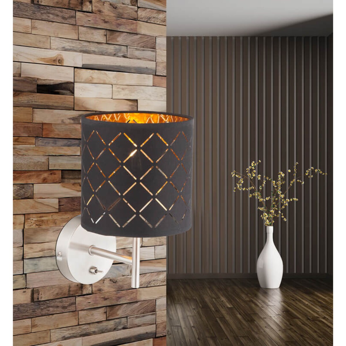 Lampa ścienna Clarke 15229W okrągła czarna złota satyna
