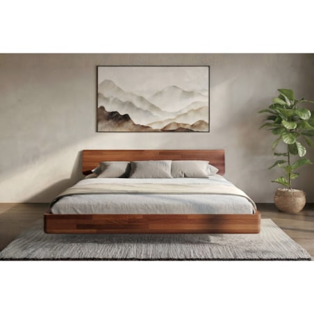 Łóżko lewitujące drewniane bukowe Visby LENA bez szafek / 180x200 cm, kolor orzech