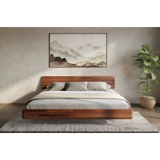 Łóżko lewitujące drewniane bukowe Visby LENA bez szafek / 180x200 cm, kolor orzech