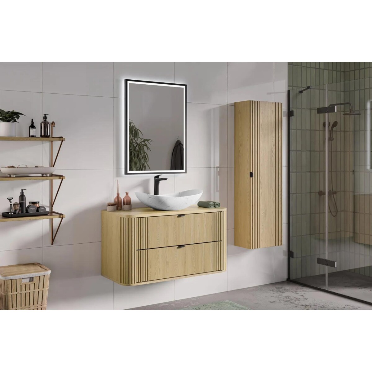 Szafka pod umywalkę OVALIA CREMONA 2S 100cm dąb cremona z umywalką nablatową LENA