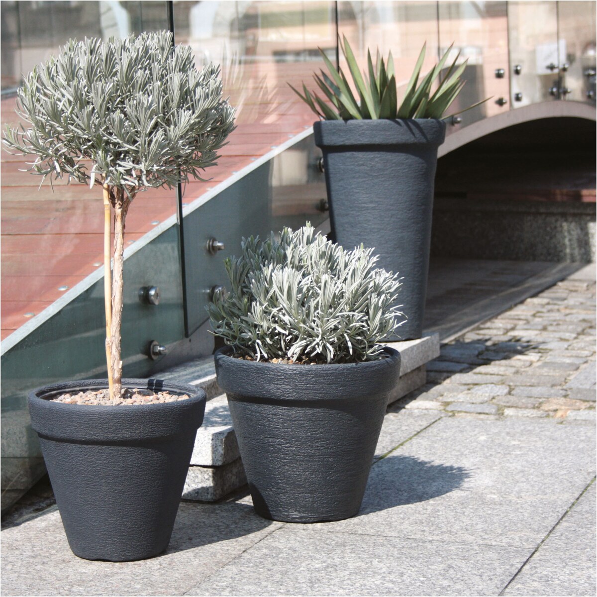Doniczka Donica Ogrodowa 45 Cm Efekt Cegły Okrągła Na Taras Do Ogrodu Domu Antracytowa