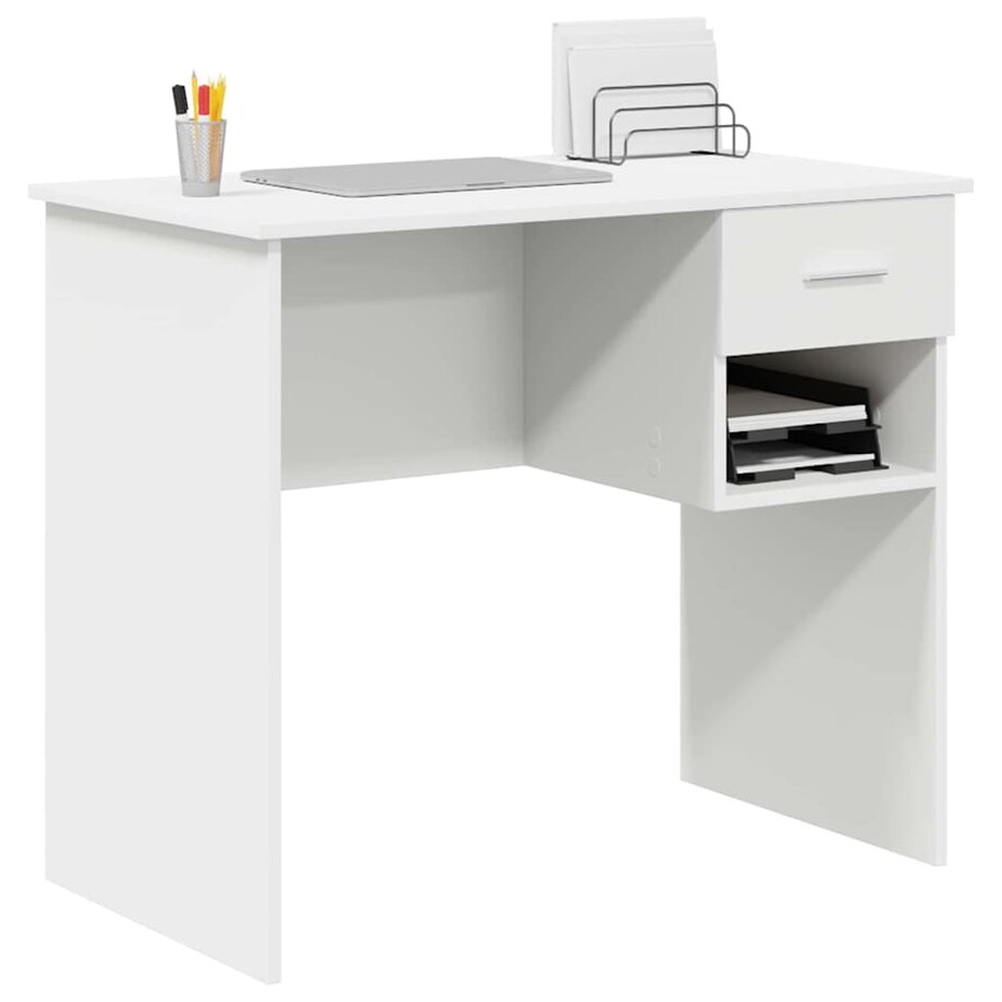 vidaXL Biurko z półką Biały 90 x 49.5 x 75 cm Materiał drewnopochodny