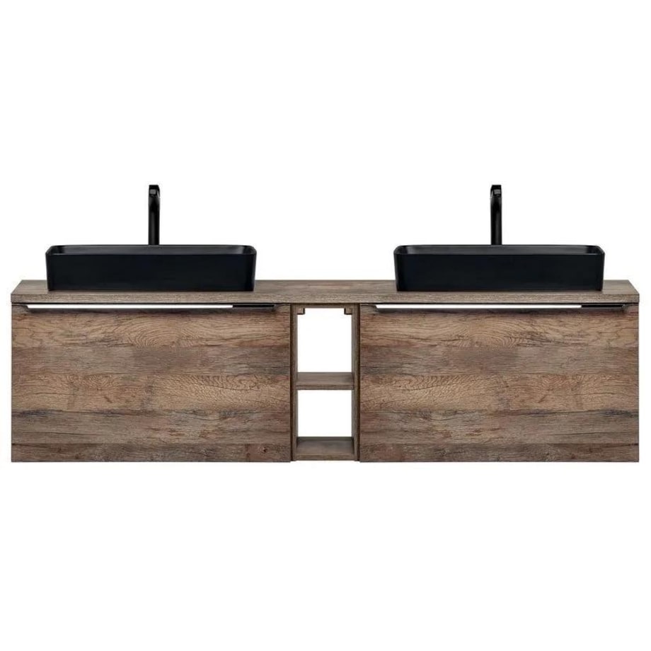 Szafka pod umywalkę nablatową SANTA FE OAK 60 cm + SANTA FE OAK 60 cm + regał dolny 20 cm dąb - zestaw z blatem