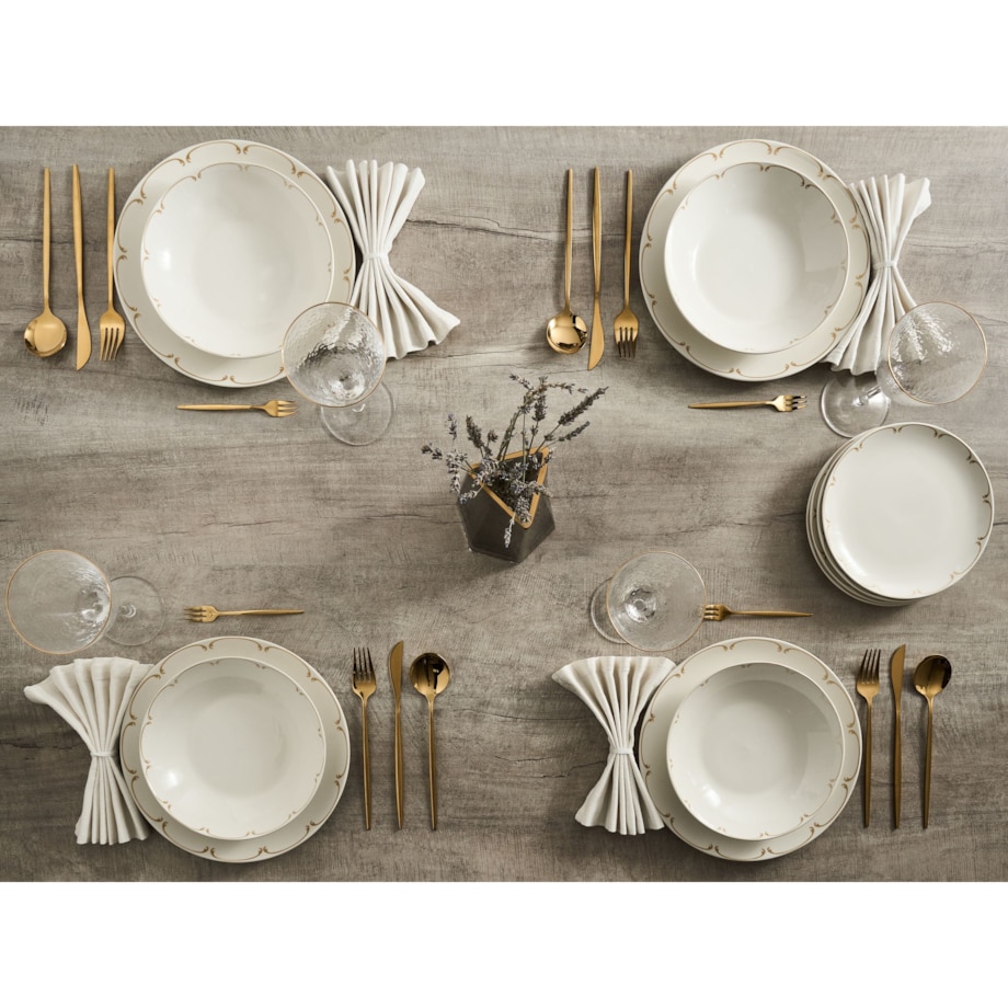 Zastawa stołowa 12-częściowa CHAROLI Porcelana Biały/ złoty