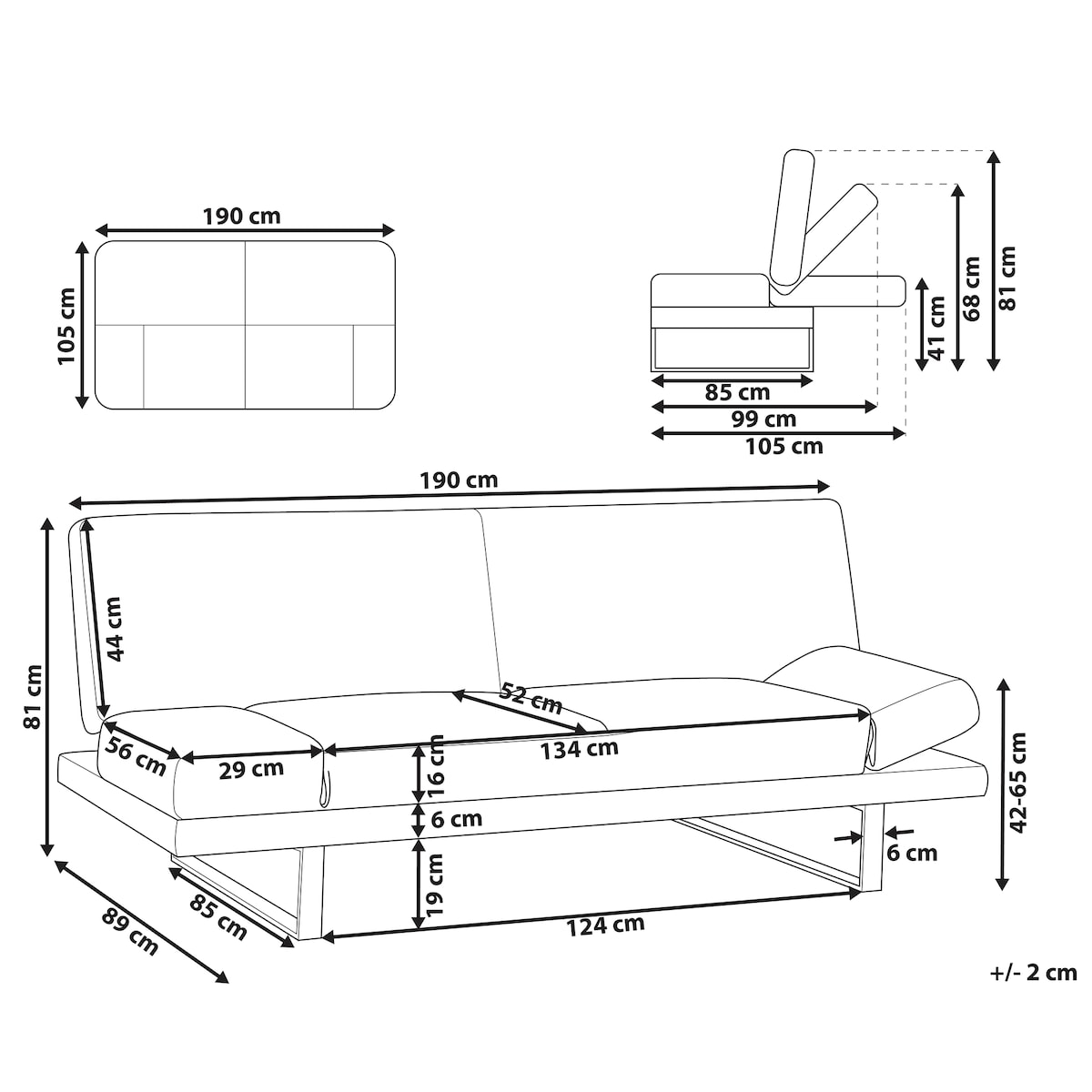 Sofa rozkładana dla 2 osób YORK Boucle Beżowy