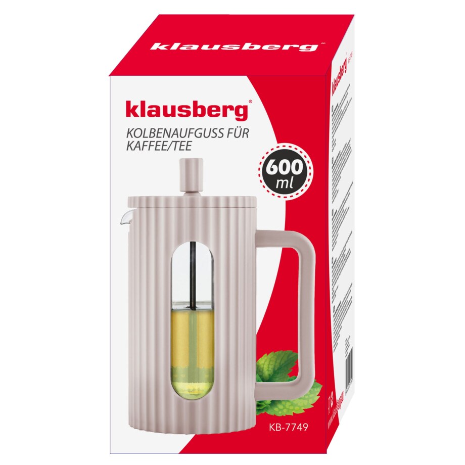 Zaparzacz do herbaty kawy szklany French Press 600 ml beżowy KLAUSBERG