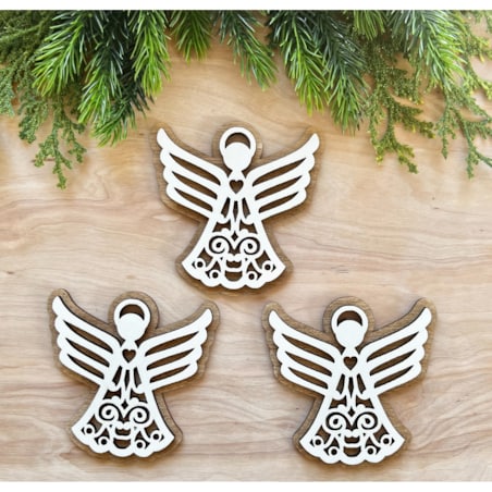 Zawieszki choinkowe ANIOŁY zestaw 3 sztuk OZDOBNE opakowanie prezent białe/dąb
