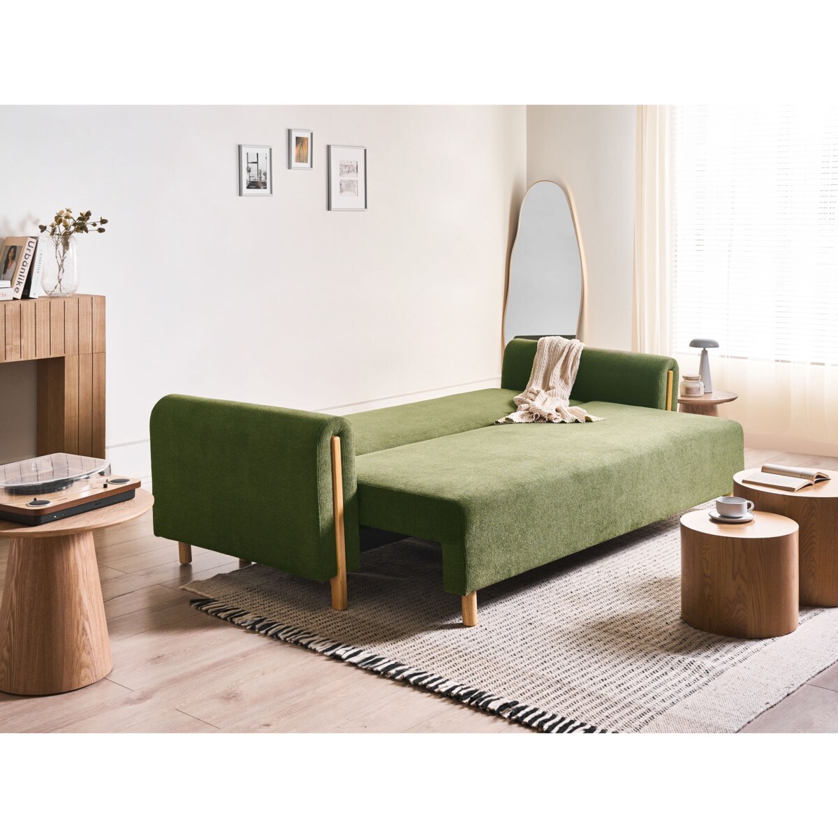 Sofa rozkładana dla 3 osób KVAM Zielony ze schowkiem