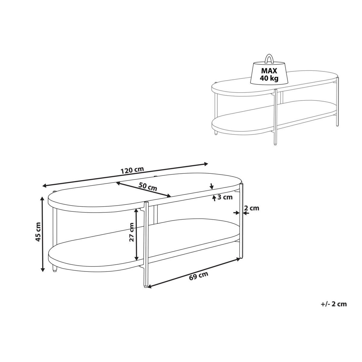 Stolik kawowy z półką jasne drewno BALINGER