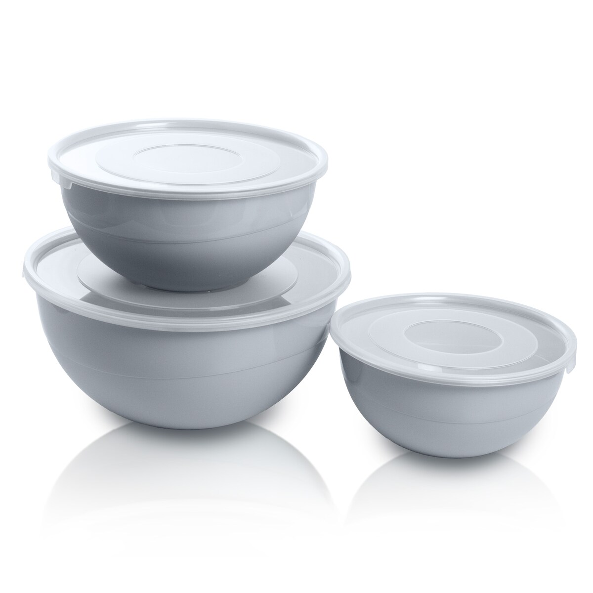 Miska Plastikowa Okrągła Kuchenna Z Pokrywką Zamykaniem Zestaw Misek 3 Szt. Misa Szara