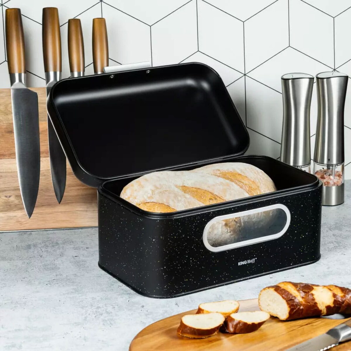Chlebak stalowy marmurek czarny KINGHOFF