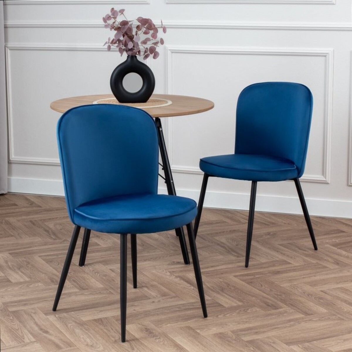 Krzesło tapicerowane do salonu jadalni welurowe wygodne velvet granatowe