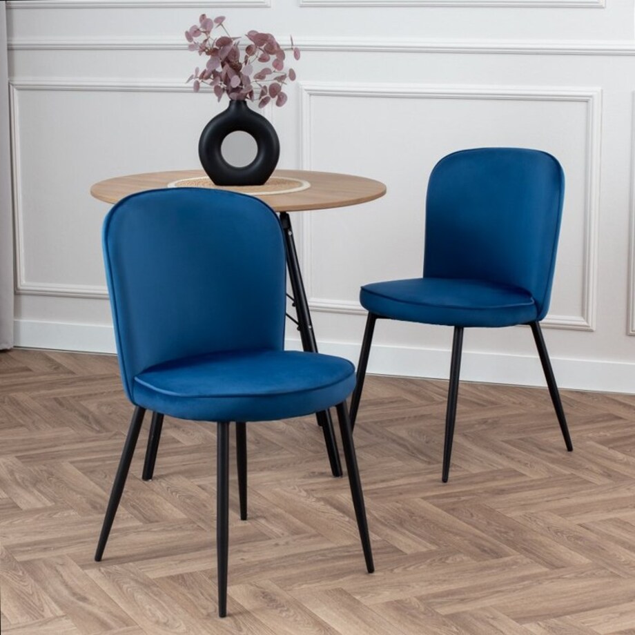 Krzesło tapicerowane do salonu jadalni welurowe wygodne velvet granatowe