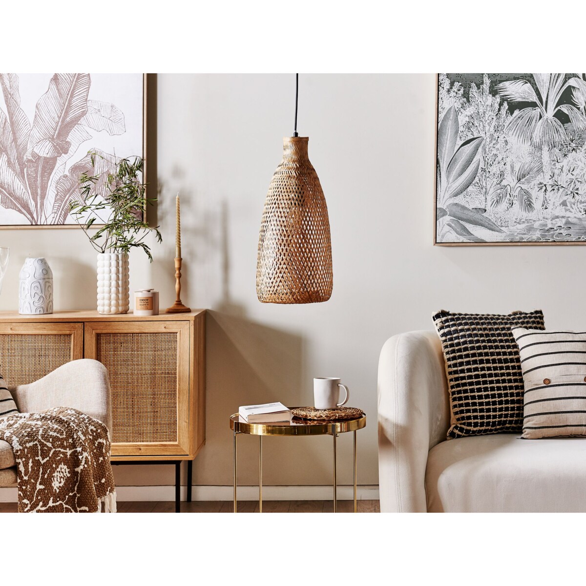 Lampa wisząca bambusowa jasne drewno LWELA