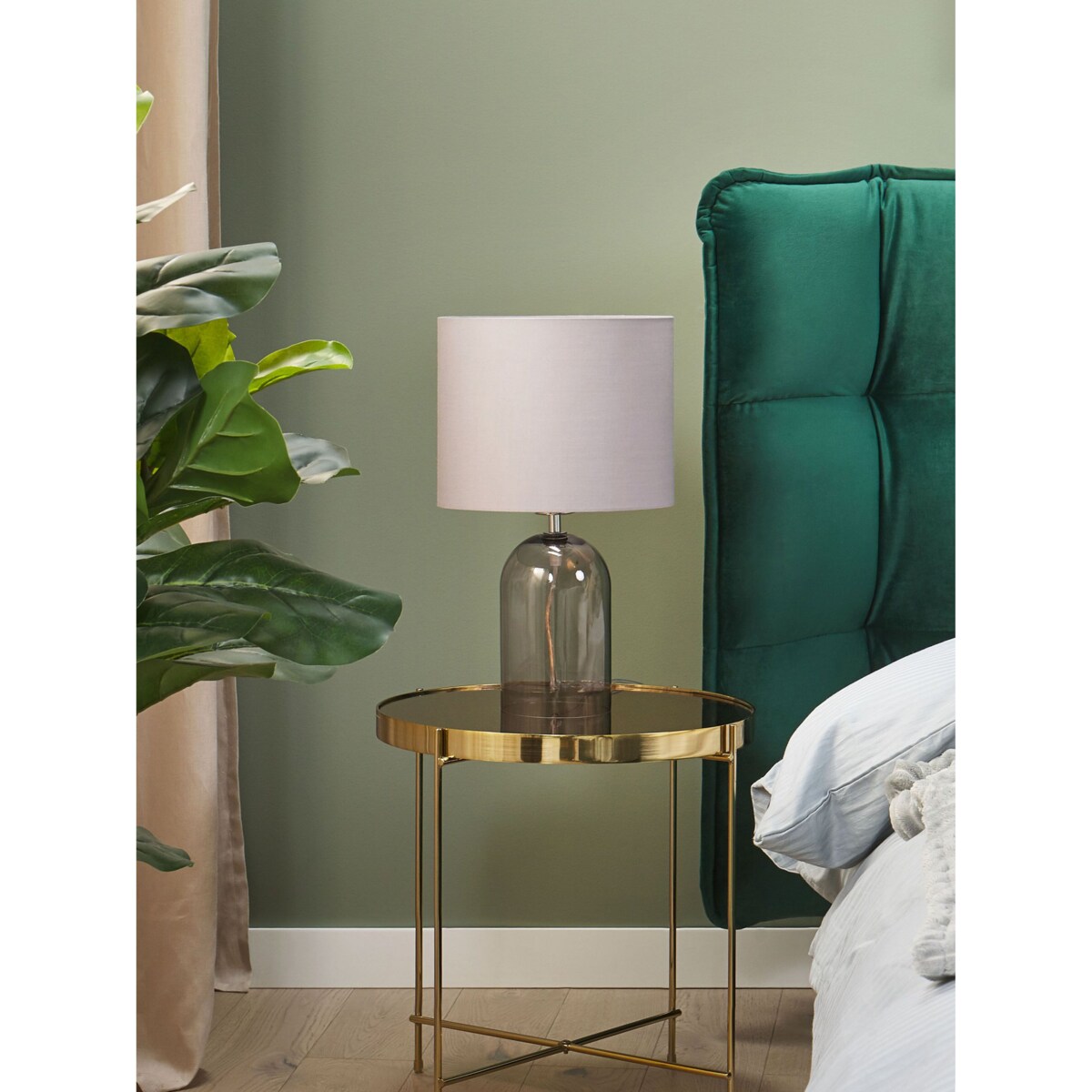 Lampa stołowa szklana szara DEVOLL