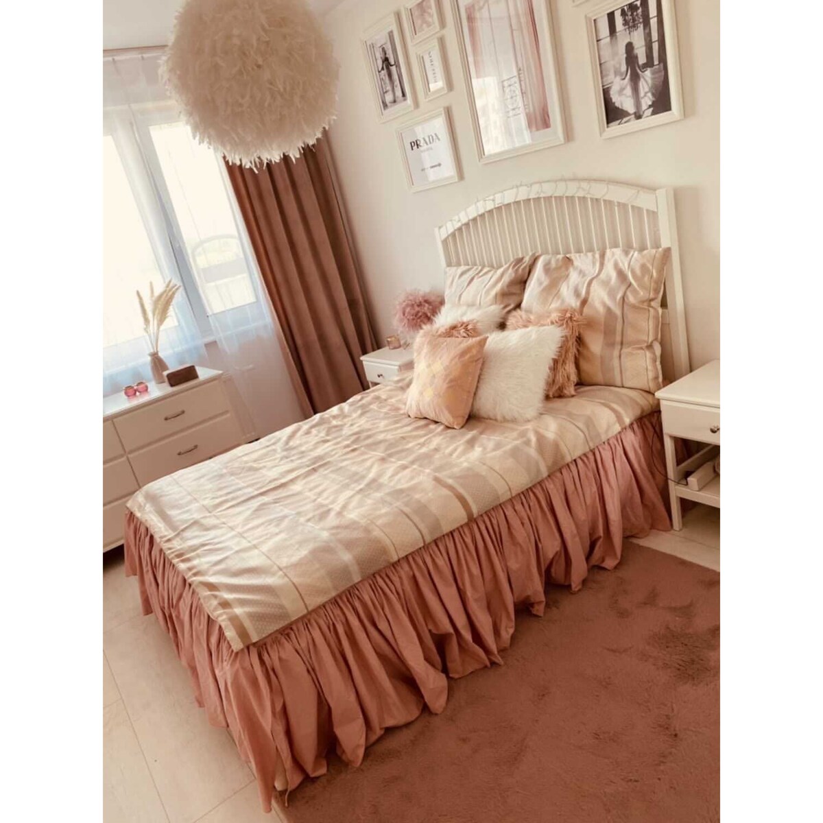 Prześcieradło Na Łóżko Bawełniane Z Ozdobną Falbanką 220X200 Cm Brudny Róż