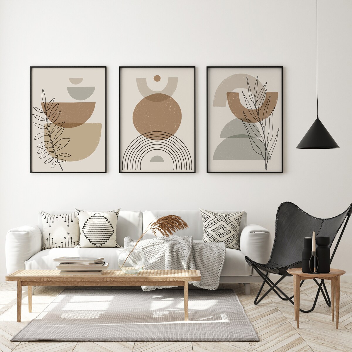 ZESTAW 3X PLAKAT W RAMIE FIGURY GEOMETRYCZNE STYL BOHO MINIMALIZM 30x40cm