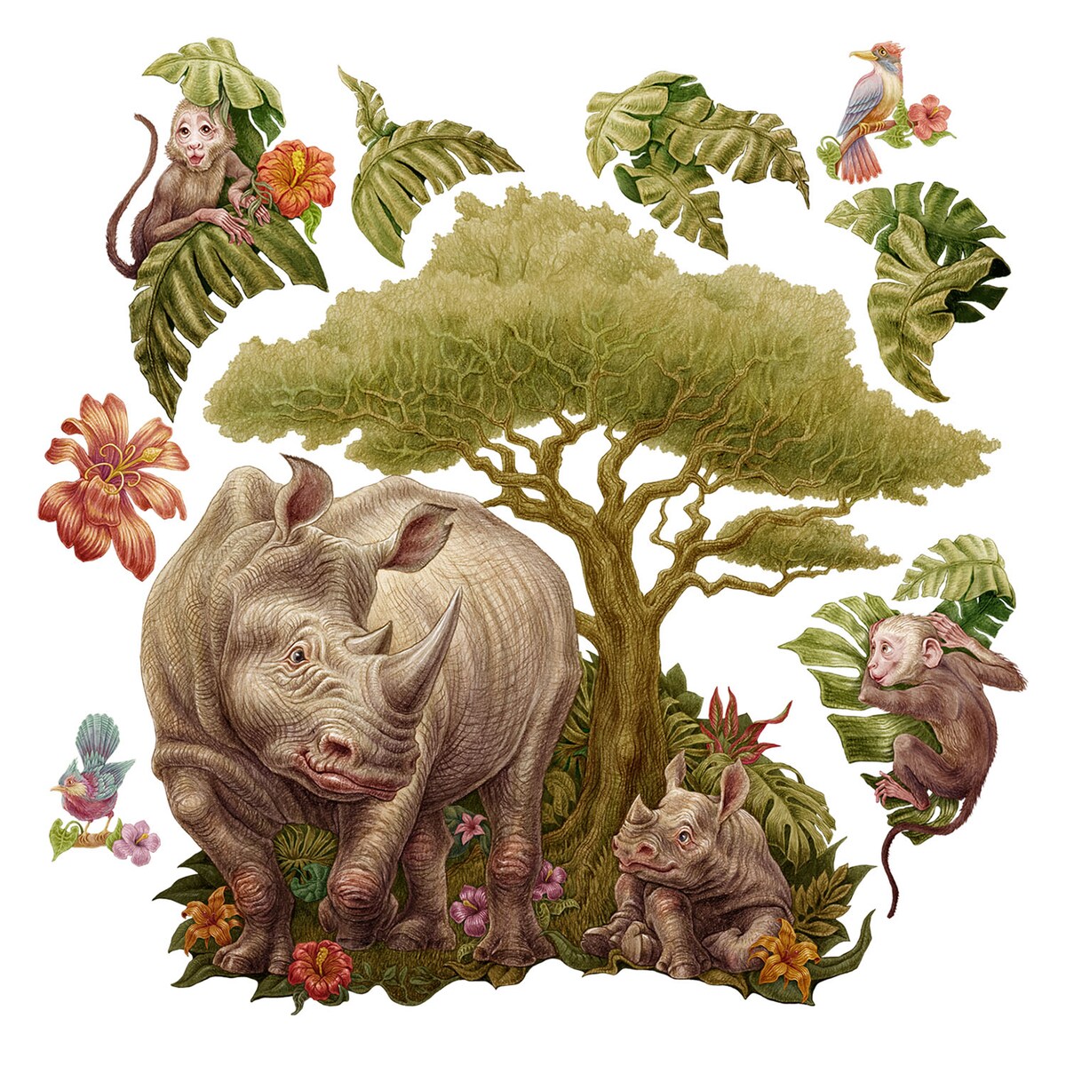 Zestaw naklejek na ścianę, Dzikie zwierzęta safari, 60cm