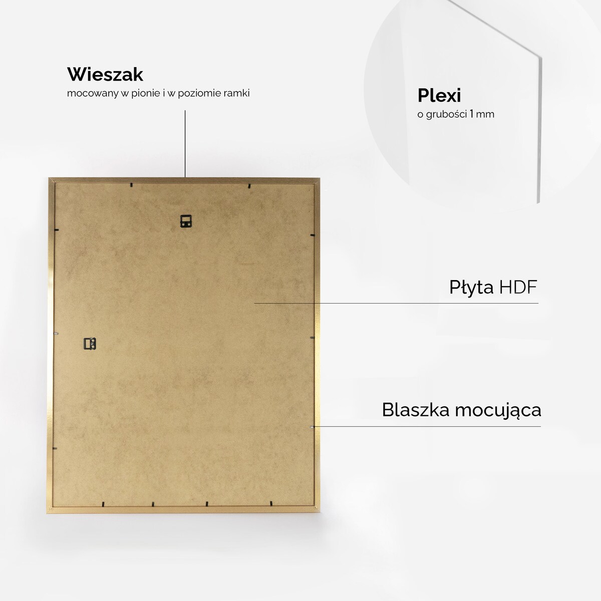 Ramka na zdjęcia 40x50 cm złota rama MDF z plexi do powieszenia pion poziom klasyczna prostokątna ramka FRAMAI®