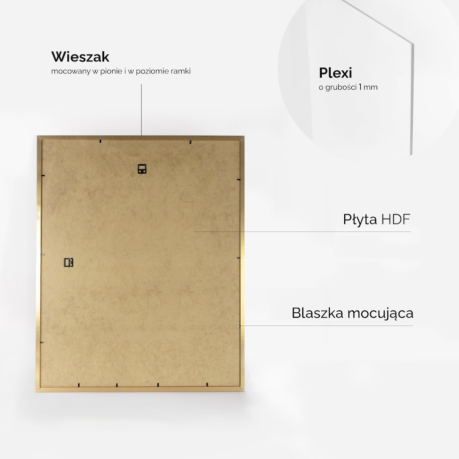 Ramka na zdjęcia 40x50 cm złota rama MDF z plexi do powieszenia pion poziom klasyczna prostokątna ramka FRAMAI®