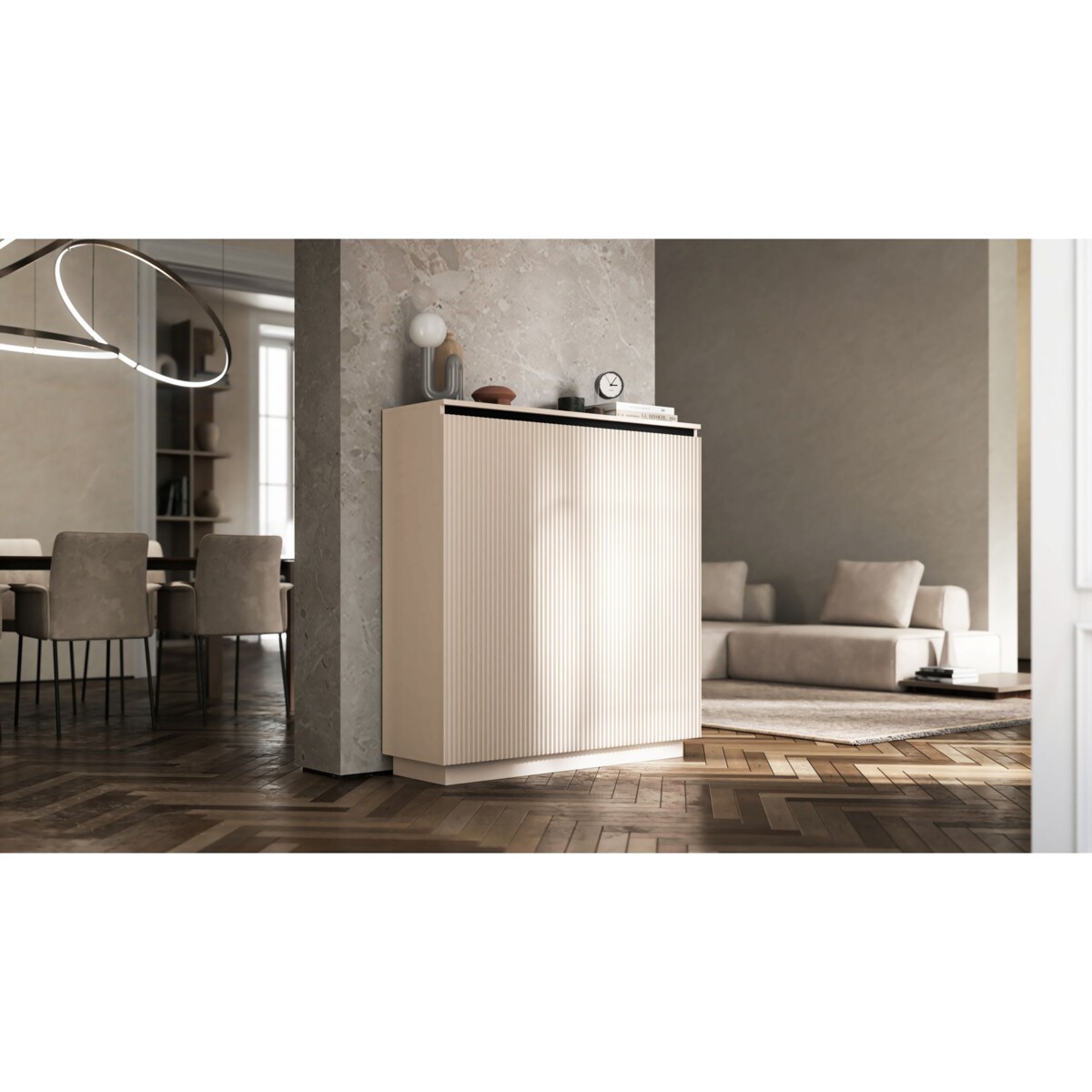 Nowoczesna Komoda Glamour Szafka RTV Kaszmir MAT ryflowane fronty 110,8 cm