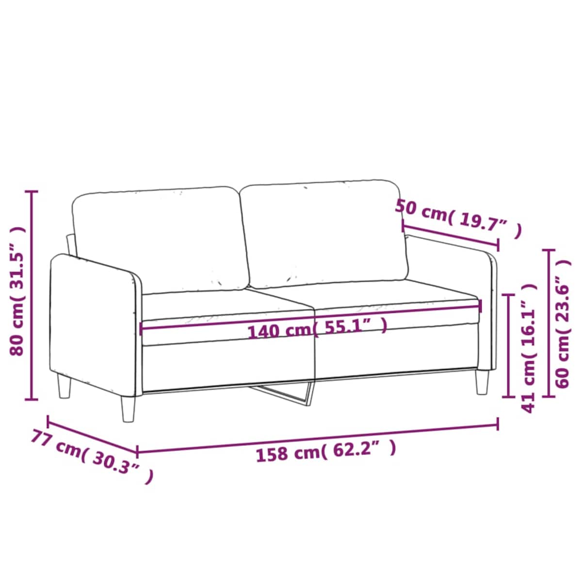 vidaXL Sofa 2-osobowa, ciemnoszary, 140 cm, tapicerowana aksamitem