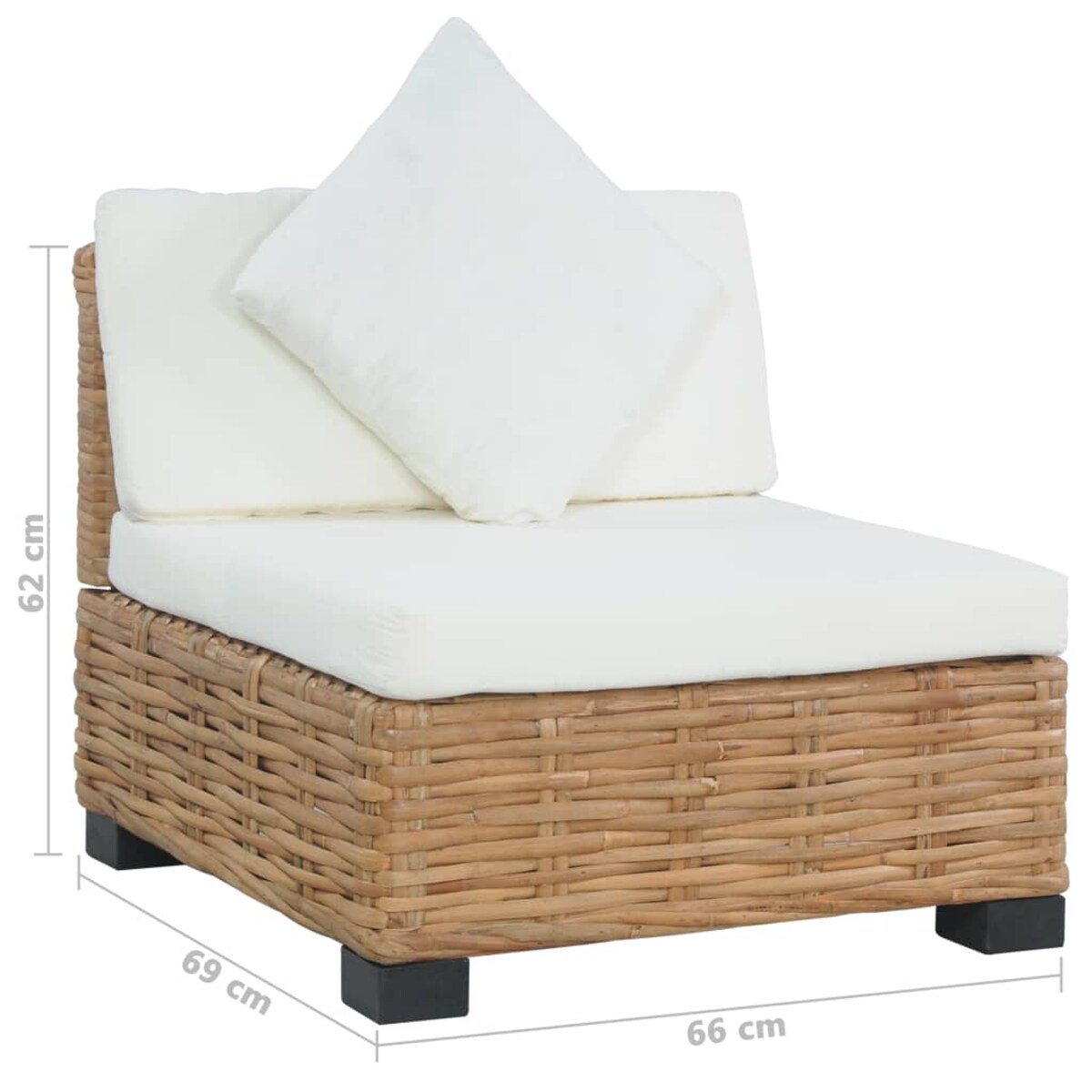 vidaXL Sofa bez podłokietników, z poduszkami, naturalny rattan