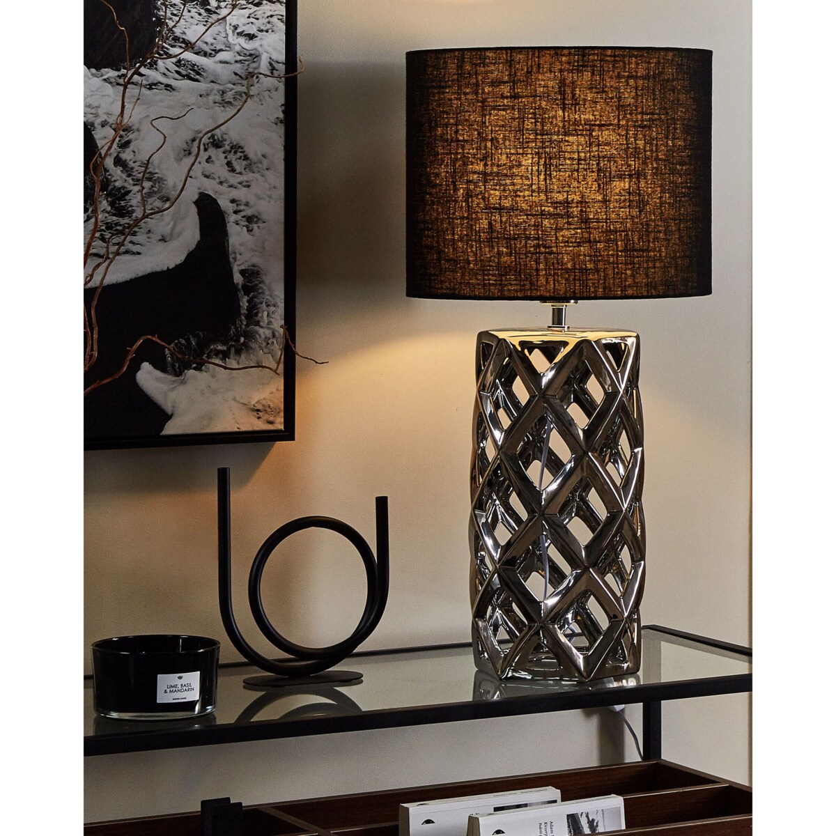 Lampa stołowa ceramiczna srebrna SELJA