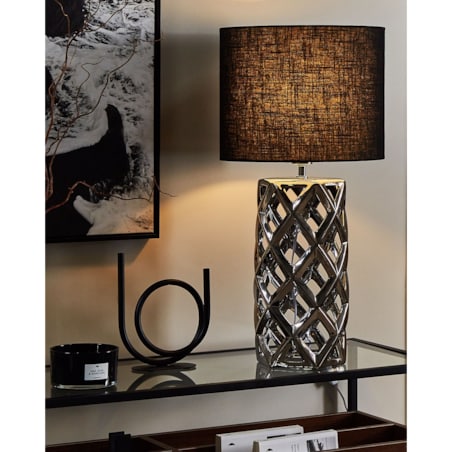 Lampa stołowa ceramiczna srebrna SELJA