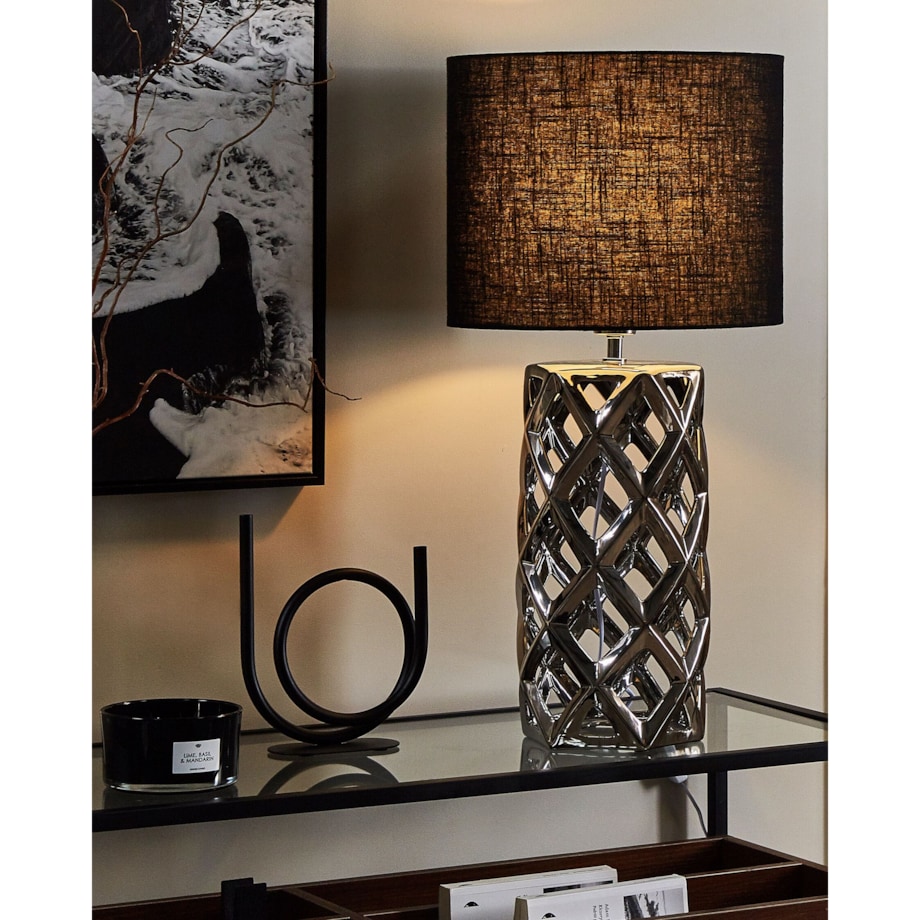 Lampa stołowa ceramiczna srebrna SELJA