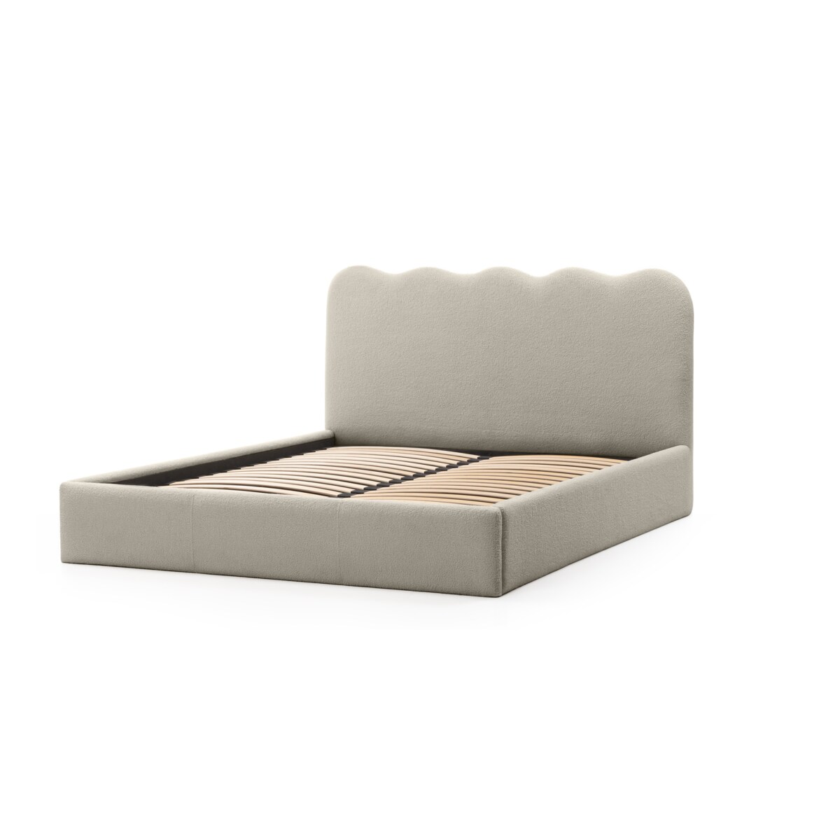 Łóżko 160x200 cm ze stelażem i pojemnikiem bouclé beżowe