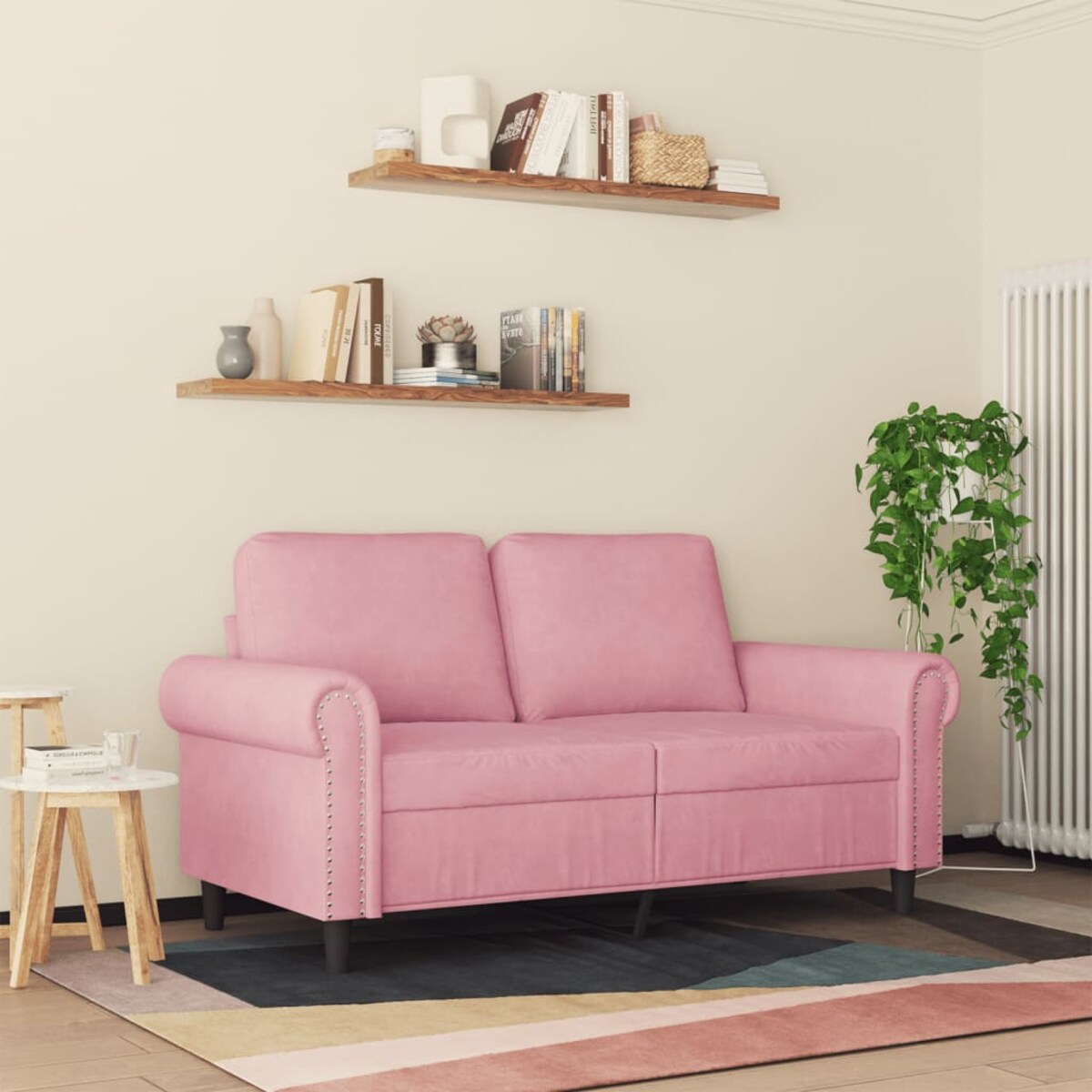 vidaXL Sofa 2-osobowa, różowy, 120 cm, tapicerowana aksamitem