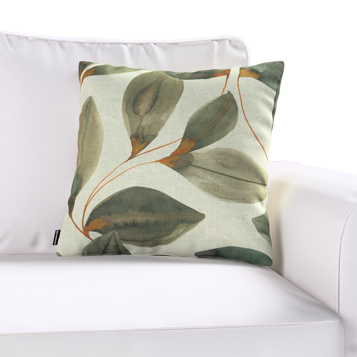 Poszewka Kinga na poduszkę 43x43 brązowo-pomarańczowe liście na szarym lnianym tle