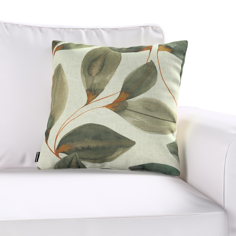 Poszewka Kinga na poduszkę 43x43 brązowo-pomarańczowe liście na szarym lnianym tle